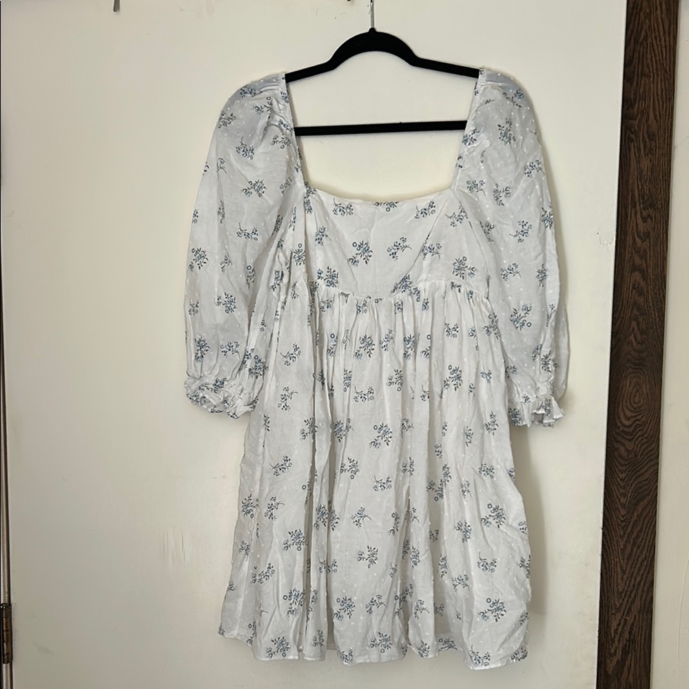 Floral White and Blue Dress